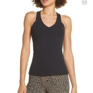 ALO YOGA ELEVATE TANK TOP CRISS CROSS RIBBED SPORT BRA BLACK SIZE M Retail $74